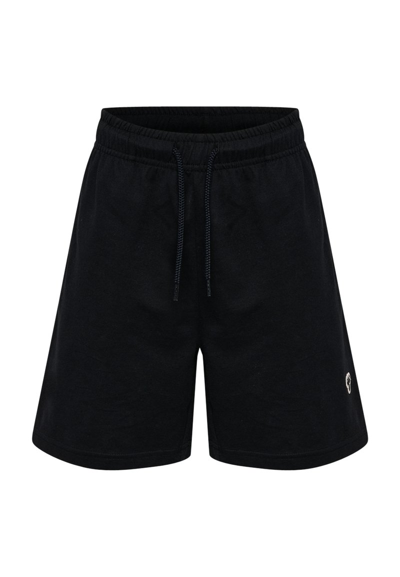 Svarta bomullsshorts med elastisk midja, dragsko och liten logodetalj på undersidan. Kommer i en avslappnad, knälång passform.