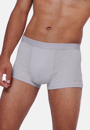 Grau Baumwoll-Boxershorts mit breitem elastischem Bund. Sie haben eine glatte Textur und eine enge Passform und zeigen dezente Steppdetails.