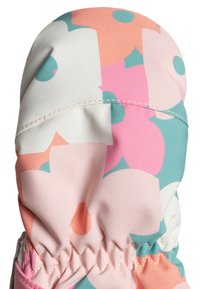 Des moufles colorées avec un motif floral et des accents rose, bleu clair et vert menthe. Fabriquées dans un matériau lisse et résistant à l'eau.