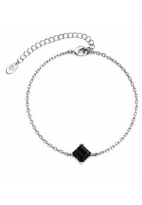 Bracciale in argento con centro in cristallo nero quadrato, dotato di chiusura a moschettone e lunghezza regolabile.