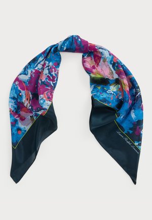 PRINT SILK SQUARE SCARF - Fuliaras - navy
