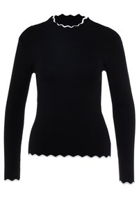 Svart ribbad långärmad tröja med utsvängd hög halsringning och vit kant. Fitted design med texturerat tyg.