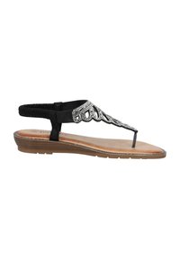 Sandalo slingback nero con design a strappo gioiello, sole piatto e una soletta testurizzata e imbottita con un sistema di interscambio a forma di punta.