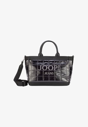 Sort blank quiltet håndtaske med korte håndtag, aftagelig skulderrem og "JOOP! JEANS" logo foran.