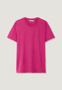 Korte mouwen T-shirt in een levendige roze stof. Heeft een ronde halslijn en een zachte textuur, zonder zichtbare patronen of versieringen.