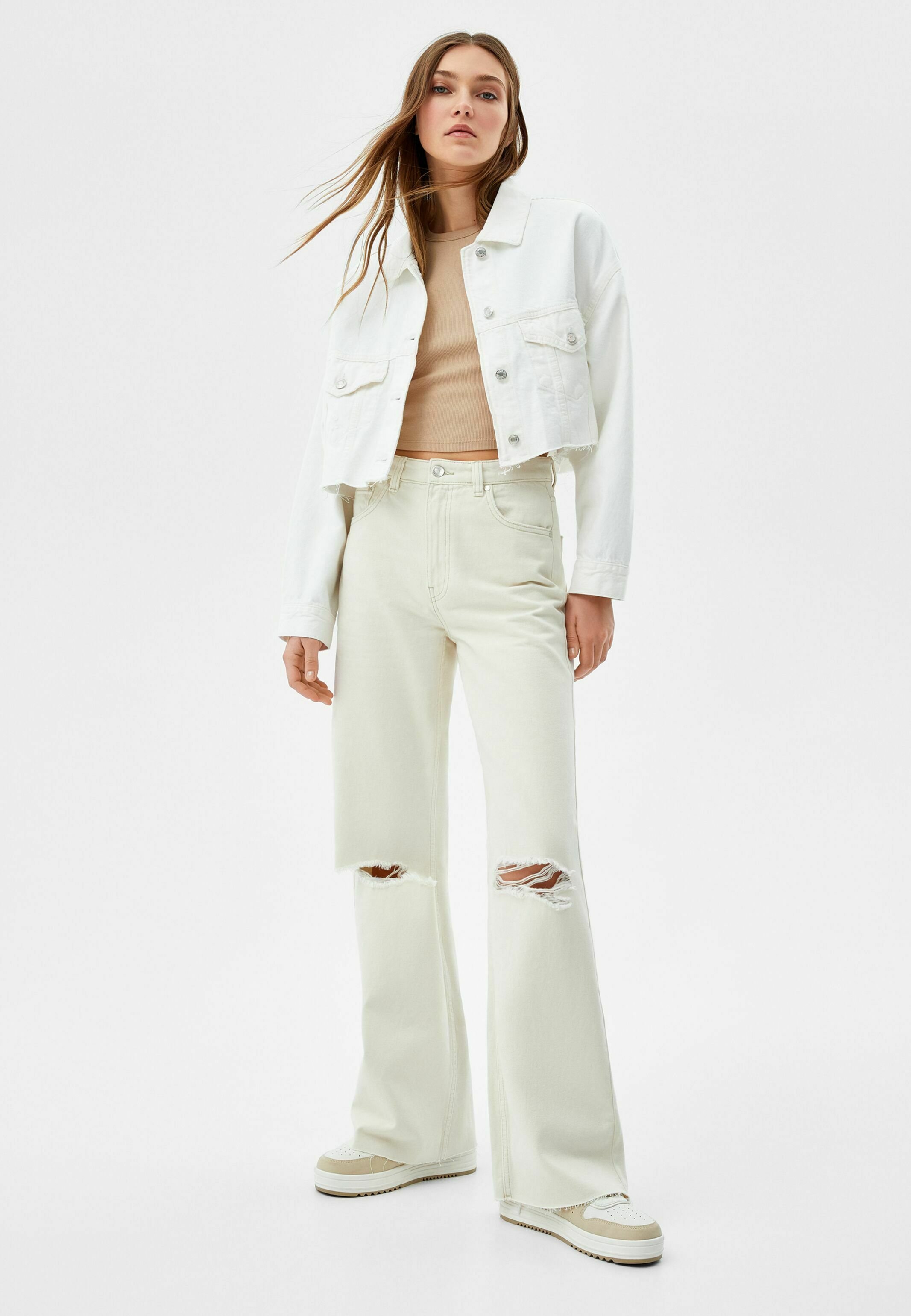 Bershka WIDE LEG TWILL - Pantaloni - offwhite/avorio - Zalando.it