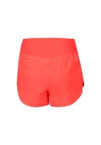 Rote Sportshorts aus weichem, elastischem Bund. Mit glatter Textur und leicht gekurvtem Saum. Keine sichtbaren Taschen.