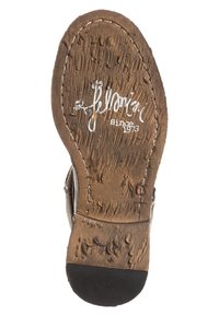 Brązowa skórzana podeszwa buta o fakturowanej powierzchni. Zawiera ręcznie pisane logo "Florian" oraz "od 1973 roku". Szyte krawędzie i gumowa nasadka na pięcie.