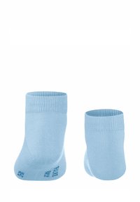 Jasnoniebieskie skarpetki do kostki, w różnych rozmiarach, wykonane z miękkiej mieszanki bawełny, z prążkowanymi ściągaczami i gładką fakturą.