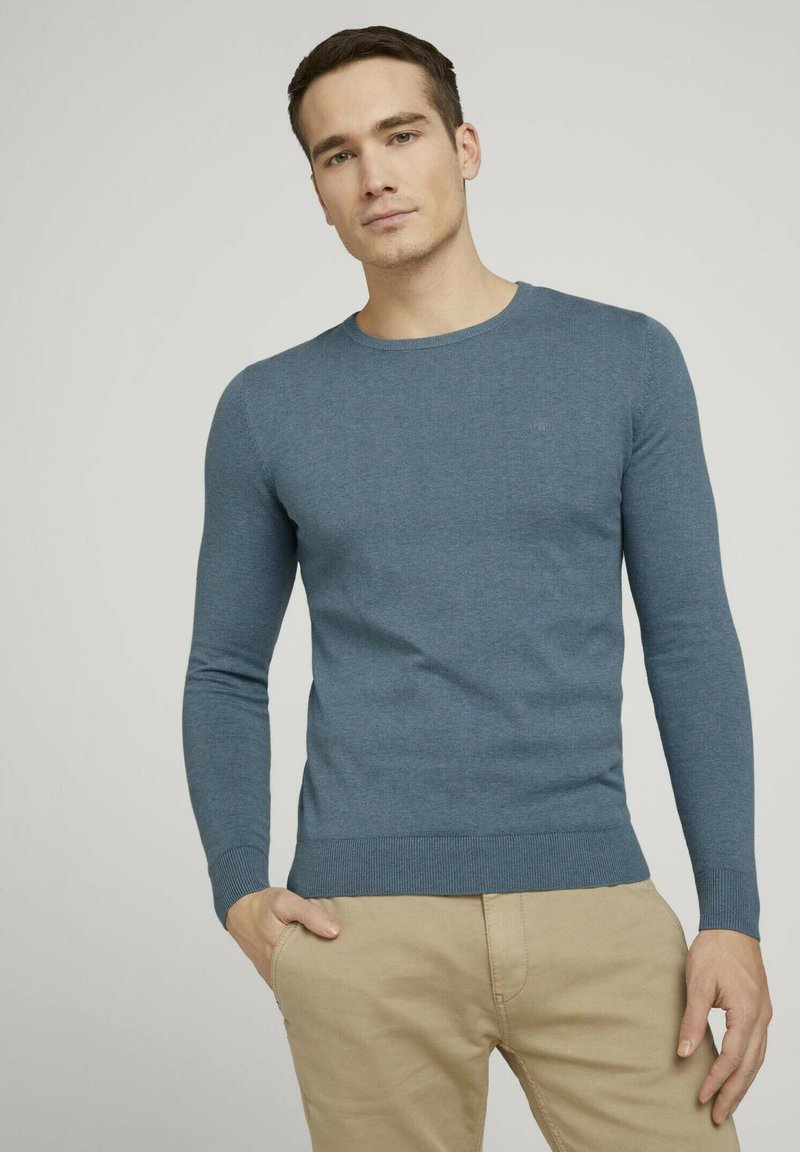 TOM TAILOR CREW NECK - Strickpullover - dusty blue melange