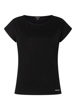 Black short-sleeved t-shirt made of soft cotton. Features a round neckline and a small logo on the lower left side. Casual fit.