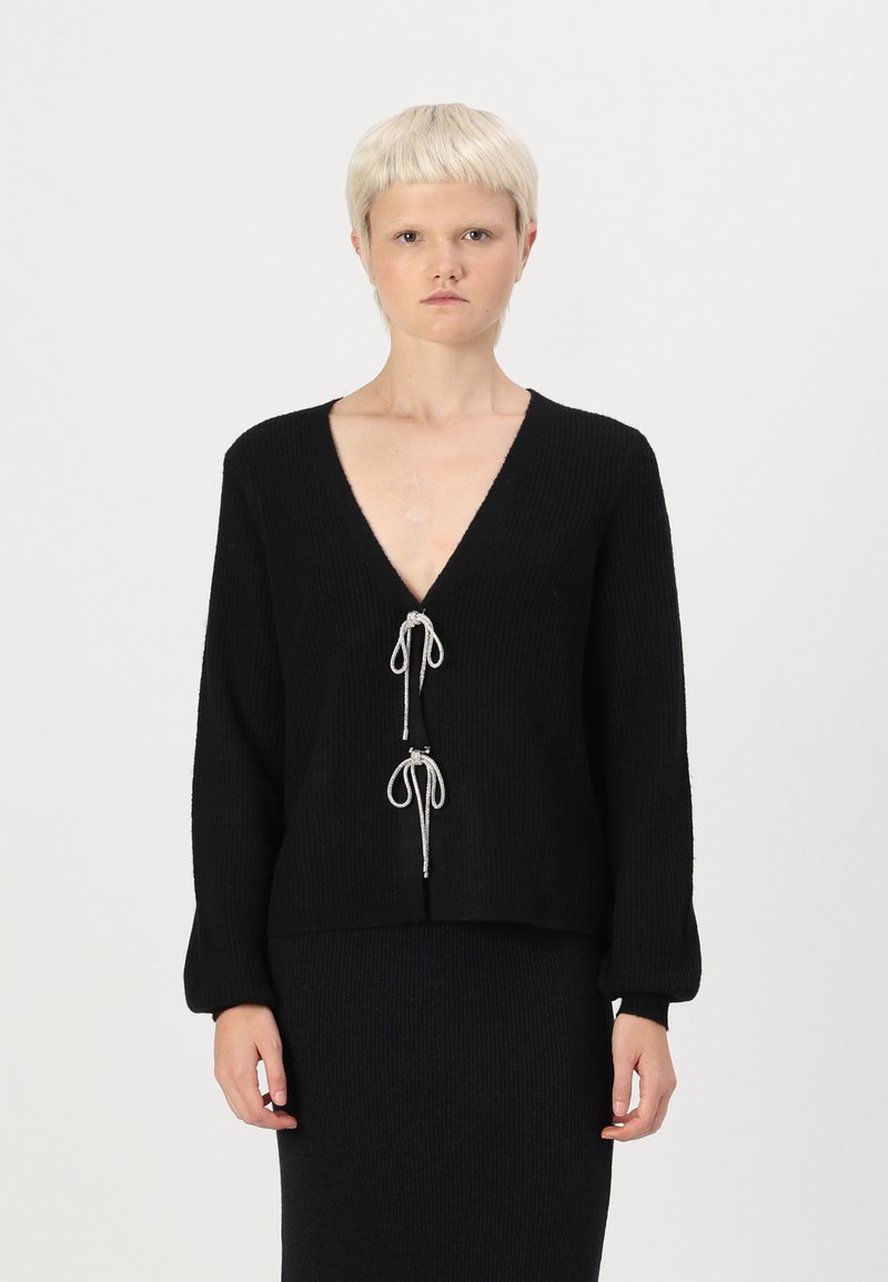 Pieces PCANNA GLITTER BOW V-NECK CARDIGAN - Kardiganas - black