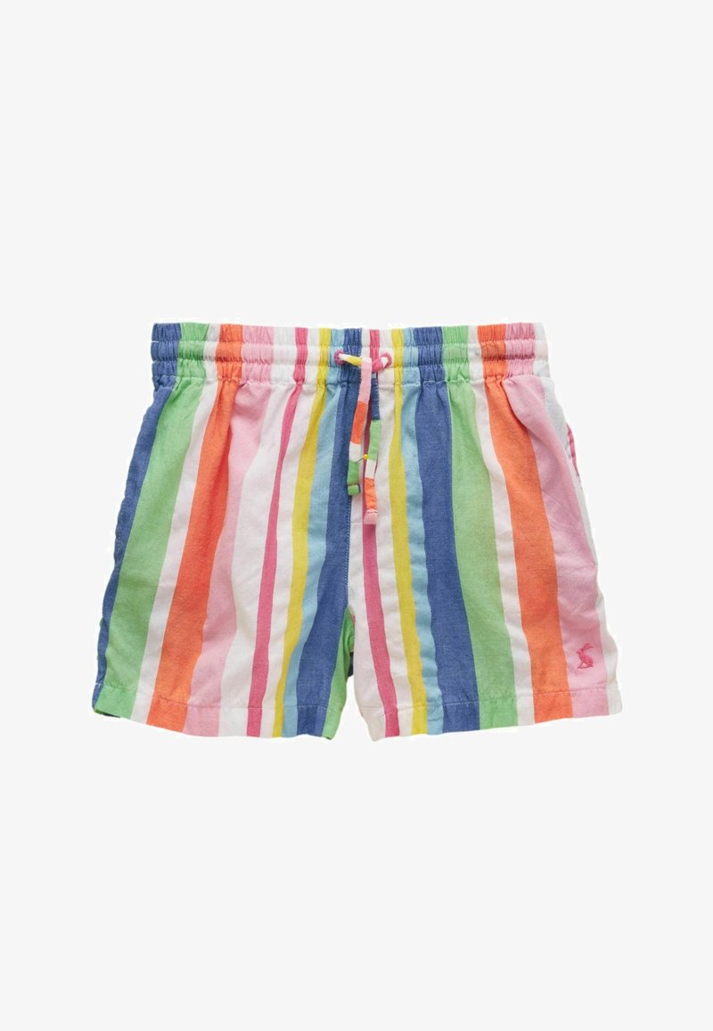 Shorts en coton rayés multicolores avec taille élastique et cordon de serrage, dotés de poches avant et d'un petit logo brodé sur la jambe gauche.