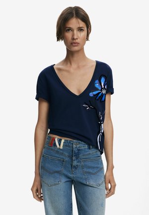 Desigual VASE V-NECK - T-shirts print - blue