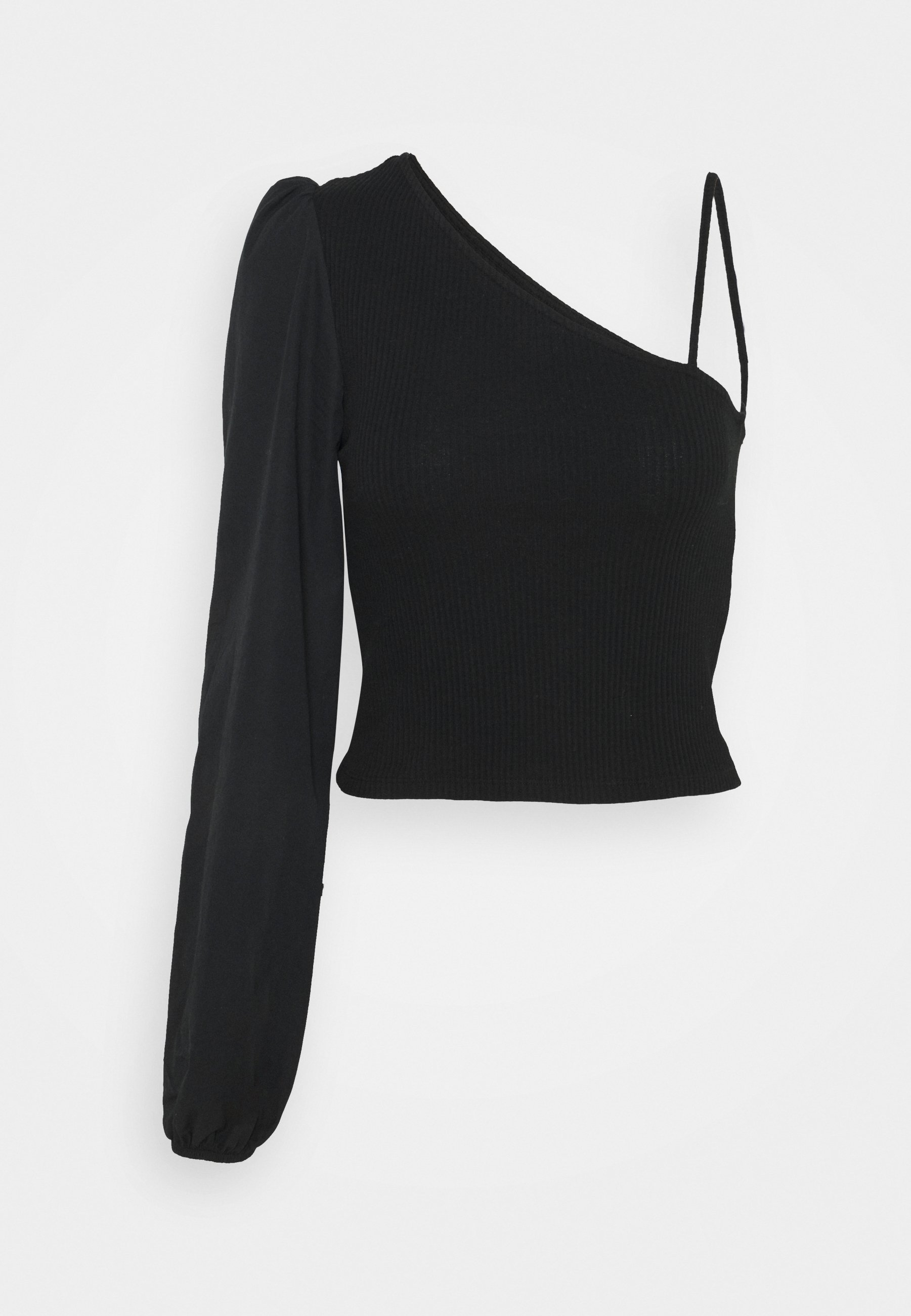 Black one shoulder puff sleeve top Outlet
