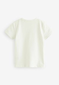 Kortærmet t-shirt med rund hals i lys cremefarvet bomuldsstof med en glat tekstur uden mønstre eller forskønnelser.