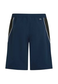 Ναυτικό μπλε αθλητικό σορτς με μαύρη πλευρική ταινία, λευκή διακοσμητική ρίγα και ελαστική μέση για άνεση. Κατασκευασμένο από ελαφρύ, διαπνέον ύφασμα.