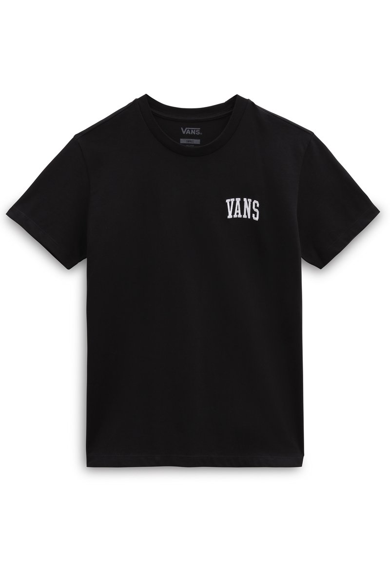Svart t-shirt med kort ärm i bomull och rund halsringning. Har en vit broderad "VANS"-logga på vänster bröst.