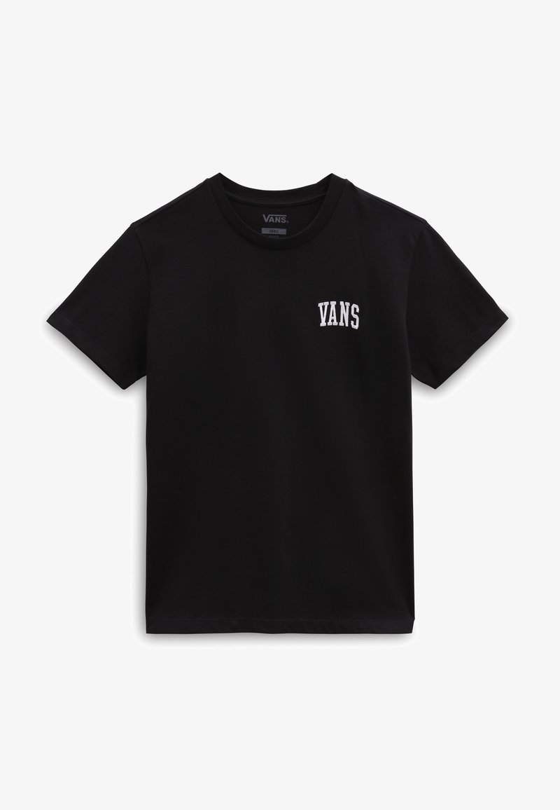 Svart t-shirt med kort ärm i bomull och rund halsringning. Har en vit broderad "VANS"-logga på vänster bröst.