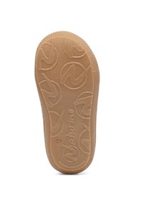 Suola di scarpa in gomma con una superficie beige testurizzata che presenta un motivo circolare ripetuto e il nome del marchio "Natsukawa" in rilievo.