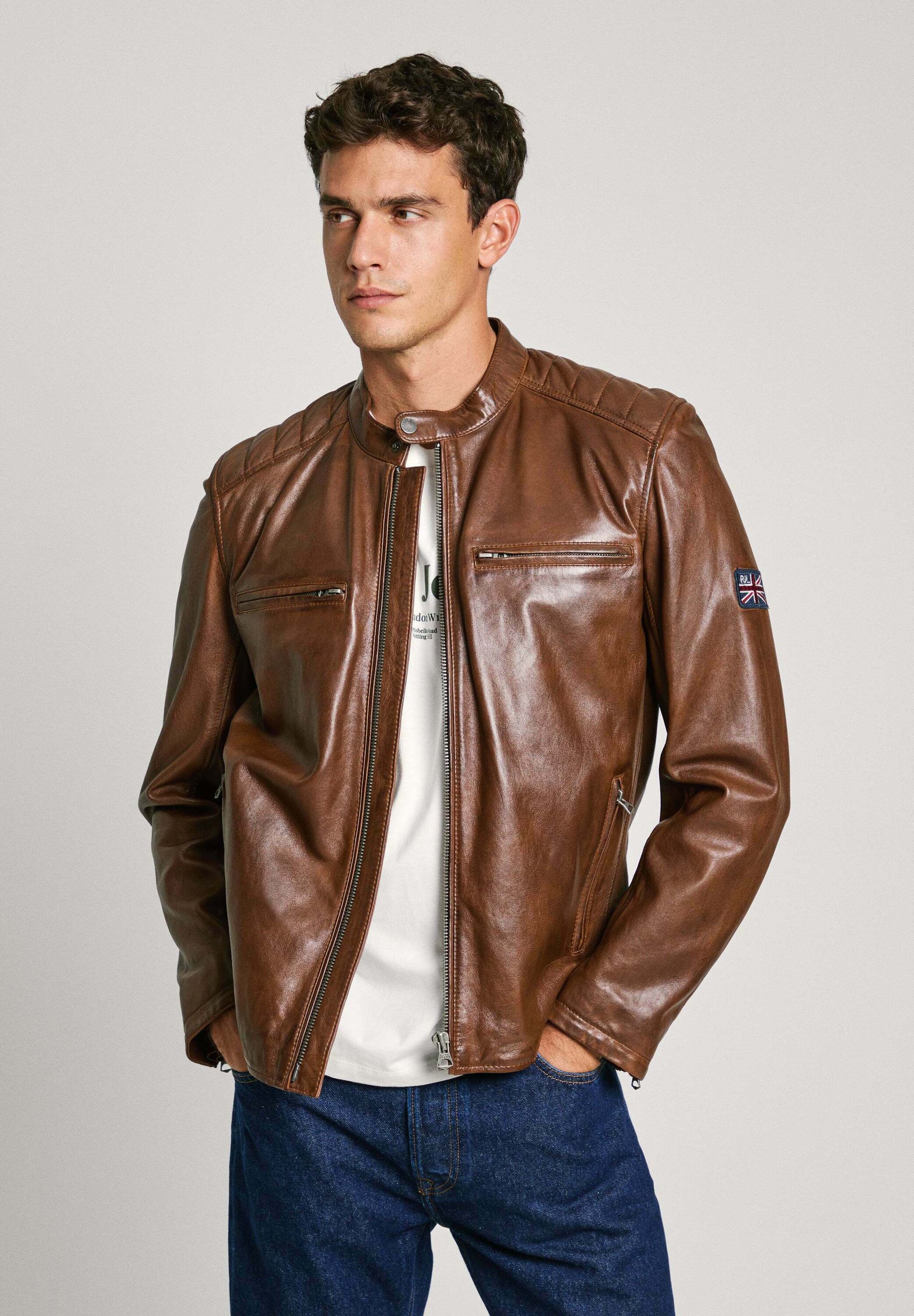 Pepe Jeans Leather jacket - walnut brown/brown - Zalando