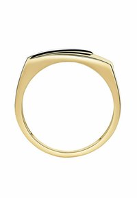 Guldbelagt ring med en glat, rund band med en flad top og subtil sort accentdetalje, der fremhæver et minimalistisk design.