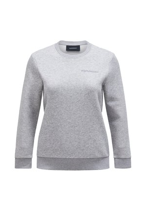 Grijze sweatshirt van zacht materiaal, met een ronde halslijn, lange mouwen en ribbels aan de manchetten en onderkant. Discrete logo borduring op de borst.