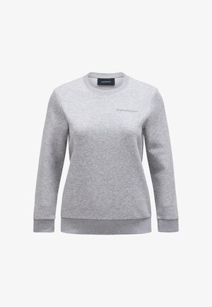 Grau Sweatshirt aus weichem Stoff, mit Rundhalsausschnitt, langen Ärmeln und gerippten Bündchen sowie Saum. Dezente Logo-Stickerei auf der Brust.