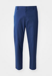Mørkeblå chinos med en glat tekstur, en knaplukning i taljen og sidelommer, der har et skræddersyet fit og cropped længde.
