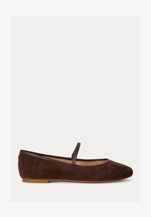 Lauren Ralph Lauren, JAYNA NAPPA-TRIM SUEDE MARY JANE FLAT - Μπαλαρίνες με λουράκι στον αστράγαλο - chestnut brown