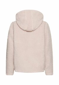 Roze fleece hoodie met een zachte, gestructureerde oppervlakte en een ronde capuchon. Heeft lange mouwen en een rechte zoom.