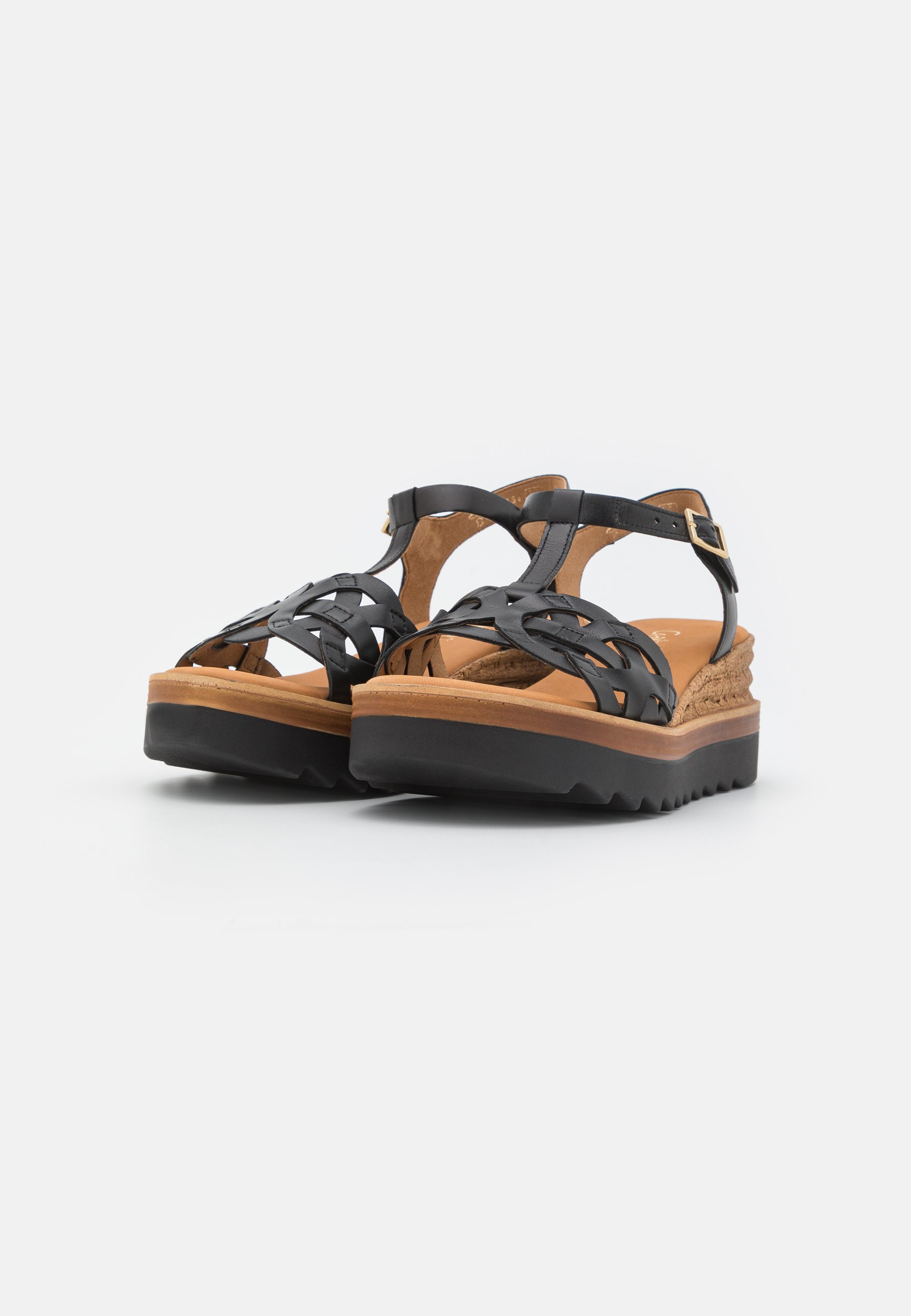 Gabor Comfort Sandalen met plateauzool - schwarz/gold/zwart - Zalando.nl