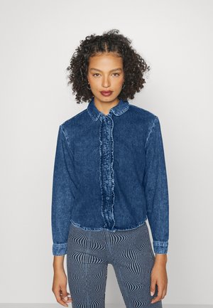 ONLANNABEL LIFE FRILL SHIRT - Button-down blouse - medium blue denim