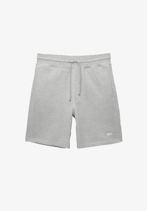 Graue Baumwollshorts mit einem elastischen Bund und verstellbarem Kordelzug. Mit Seitentaschen und einem kleinen Logo am unteren linken Bein.