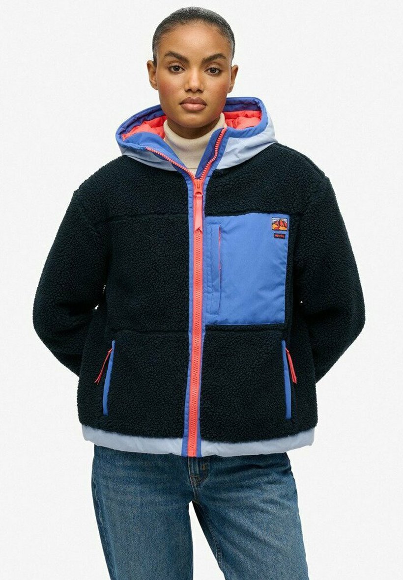 Veste Polaire D'hiver Pour Femme Grandes Tailles - Bleu, Sans Capuche, Coupe Large Avec Poche