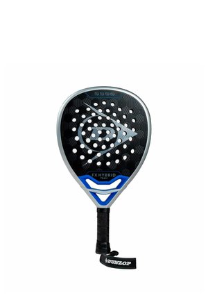 Schwarzer und blauer Dunlop FX Hybrid Team Padel-Schläger mit perforierter Oberfläche und Handschlaufe am Griff.