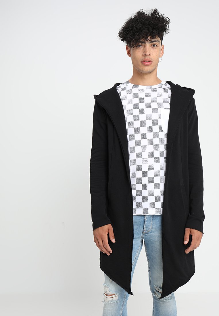 Urban Classics - LONG HOODED OPEN EDGE CARDIGAN - Tröja med dragkedja - black, Förstora