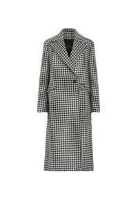 Mantel mit Hahnentrittmuster in Schwarz und Weiß, mit doppelreihigem Design, Reverskragen und zwei Vordertaschen.