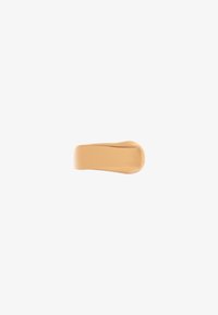 Gold-colored ring, smooth surface, slightly curved design, matte finish, thin band, featuring a simple, minimalist shape without embellishments.
