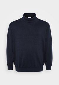 Pull col roulé bleu marine en maille douce, doté de manches longues, de poignets côtelés et d'un col ajusté pour le confort et la chaleur.