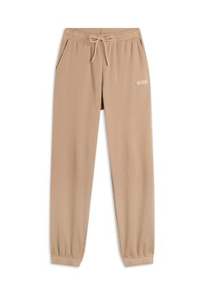 Jogging in beige realizzati in tessuto testurizzato, con una vita elastica, chiusura con cordino e tasche laterali. Presentano un piccolo dettaglio con logo.