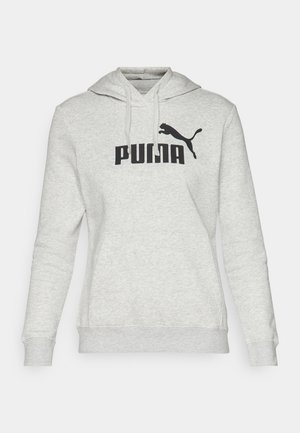 Grå hoodie med kenguruficka, dragsko på huvan och svart "PUMA"-logotyp på bröstet. Tillverkad av mjukt, andningsbart tyg.