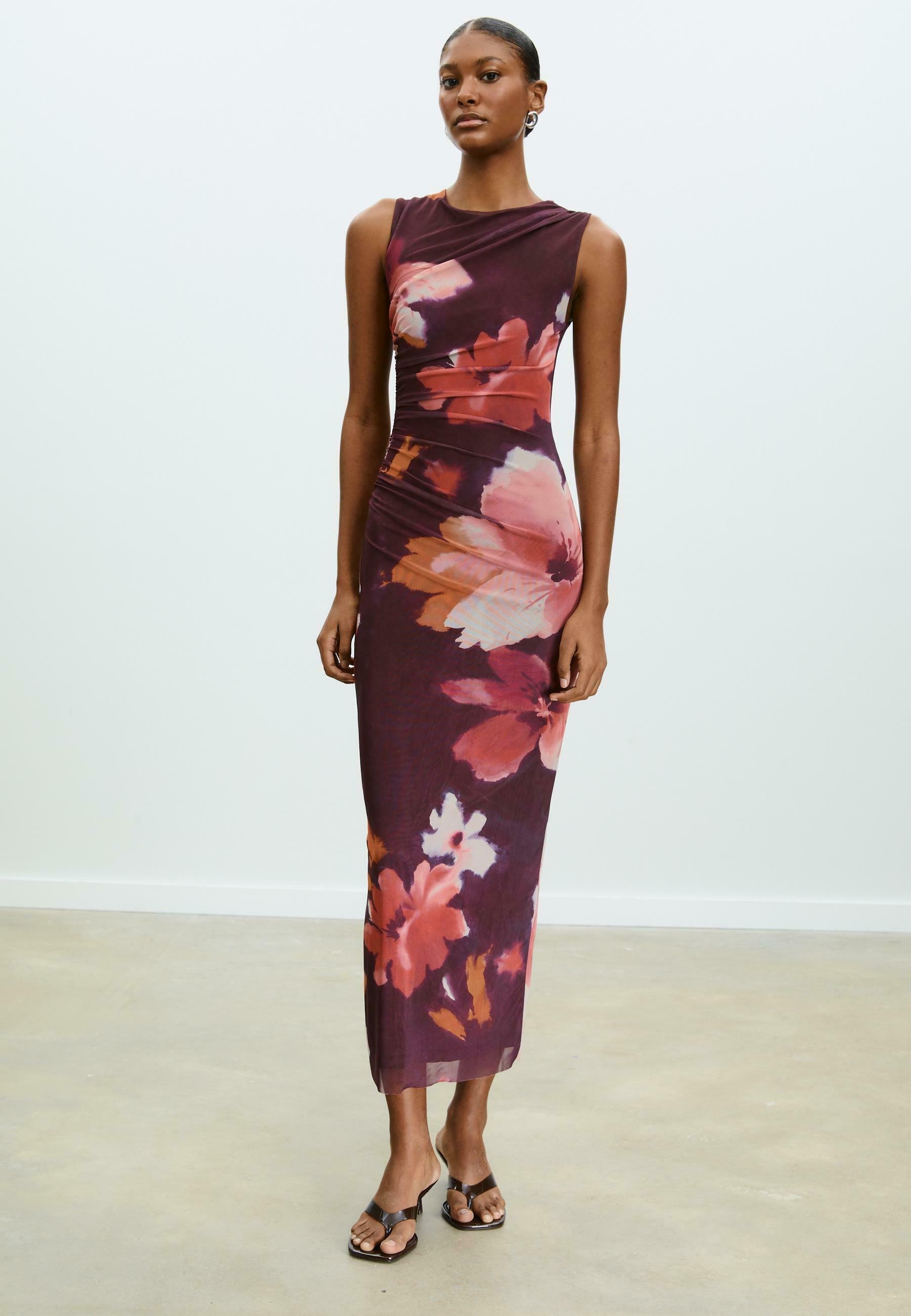 Stradivarius PRINTED Robe fourreau dark red/rouge foncé