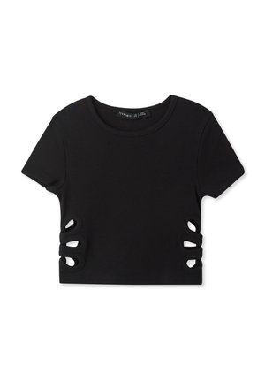 CROP CON DETTAGLI CUT-OUT - T-shirt con stampa - nero