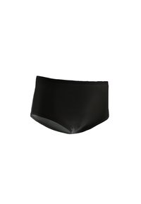 Zwarte zwemboxers met een gladde, matte oppervlakte en een strakke pasvorm. Bevat een lage tailleband en een gematigde bedekking voor comfort.