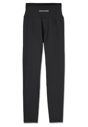 Leggings noirs en matériau lisse et extensible. Taille haute avec le logo "PEGADOR" à l'avant. Conception ajustée qui s'affine vers la cheville.