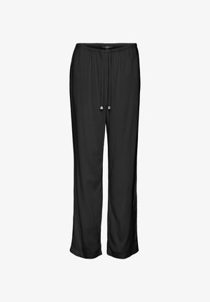 Must mustad, lahedad püksid, mis on valmistatud pehmest kangast. Neil on elastne vöökoht, millel on pael ja küljetaskud. Sile tekstuur, sirged sääred.