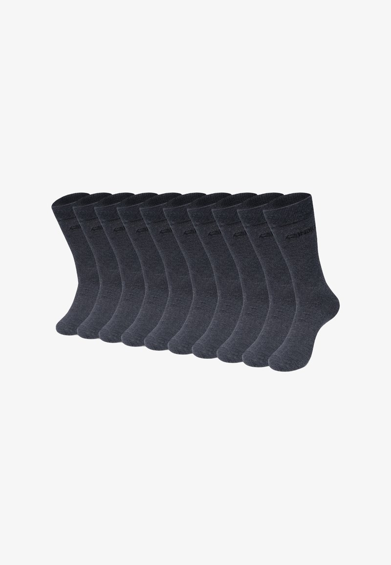 Pakiet dziesięciu skarpet w kolorze węgla z prążkowanym wzorem i wzmocnioną piętą. Wykonane z miękkiego, elastycznego materiału dla maksymalnego komfortu.