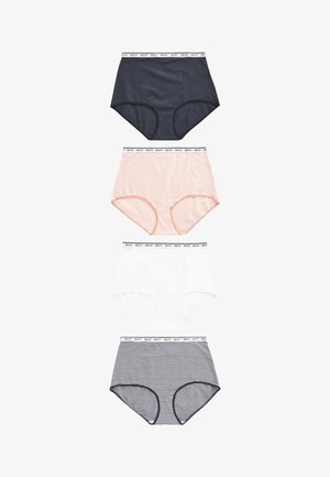 Ensemble de sous-vêtements taille haute disponible en quatre couleurs : bleu foncé, rayé rose clair, blanc et rayé marine. Tissu doux avec des motifs de ceinture contrastants.