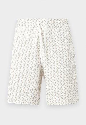 Shorts blancs avec cordon de serrage, ornés d'un motif monogramme "AX" gris Armani Exchange sur l'ensemble et dotés de poches avant.